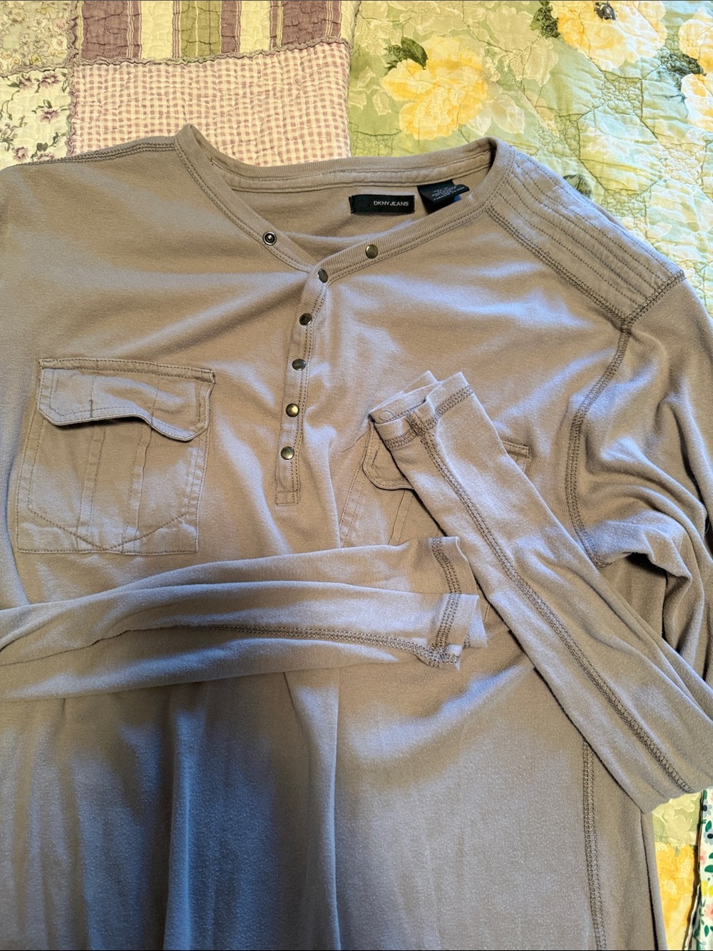 DKNY Men’s Long-Sleeve Henley in Taupe